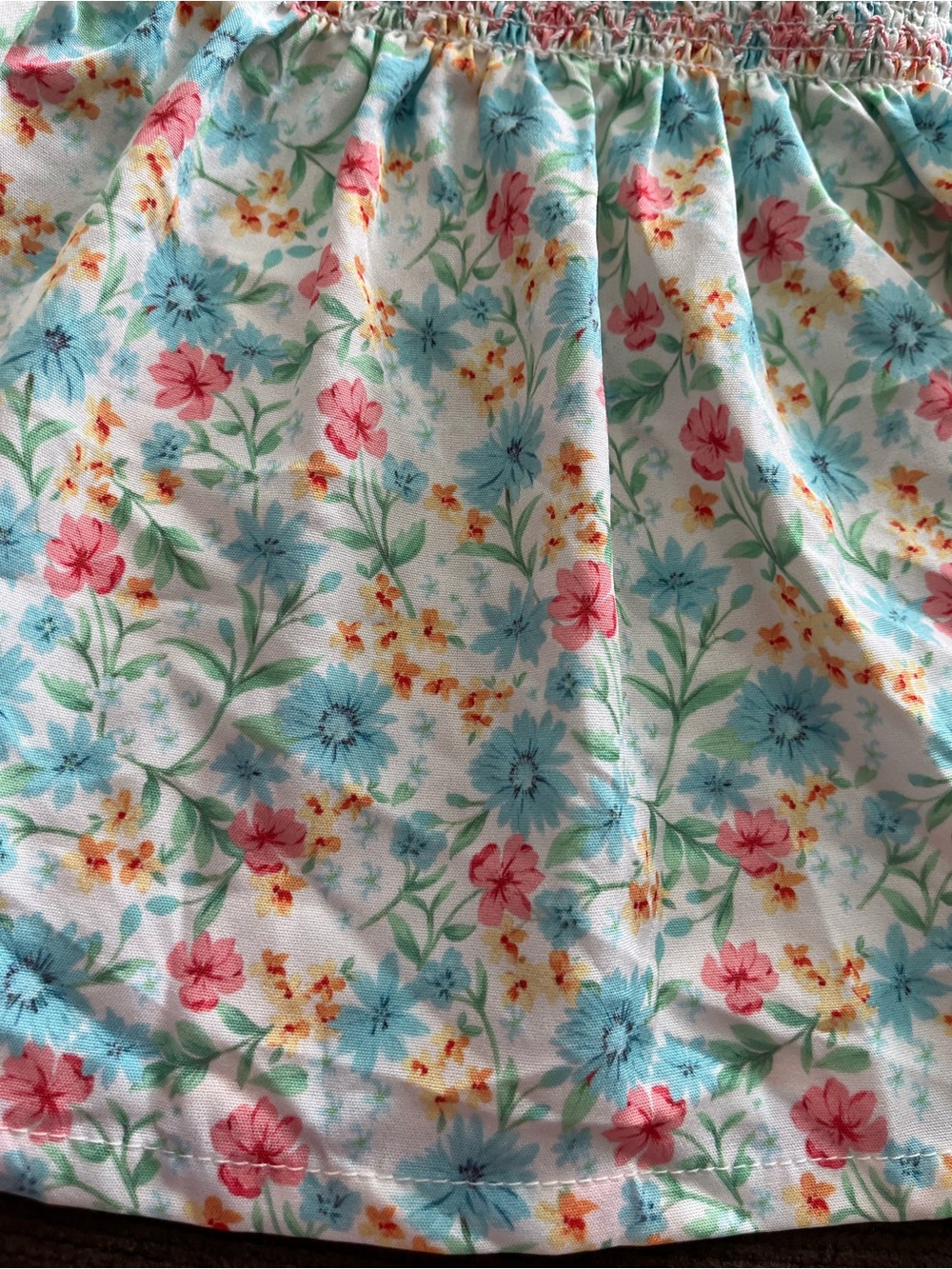 Girl Floral Smocked Waist Sundress Skirt - Pink & Aqua - Picture 4 of 4